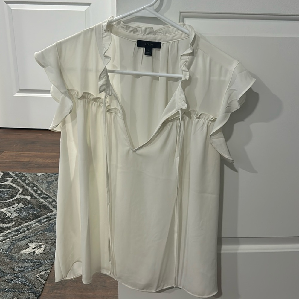 Ruffle tie-neck top, cream color